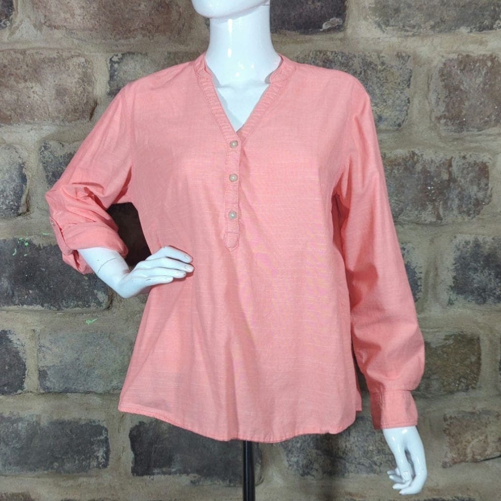 Riders‎ by Lee Tunic Top Pink Long Sleeve Roll Tabs Woman's Size Medium